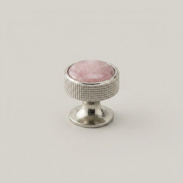 Gemstone Cabinet Knob - Nickel Pink Quartz clean