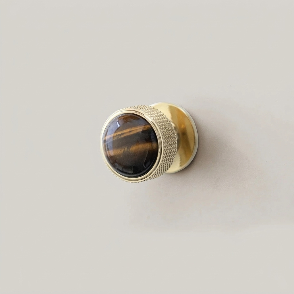 Brass Gemstone Cabinet Knob - PVD Tiger Eye clean