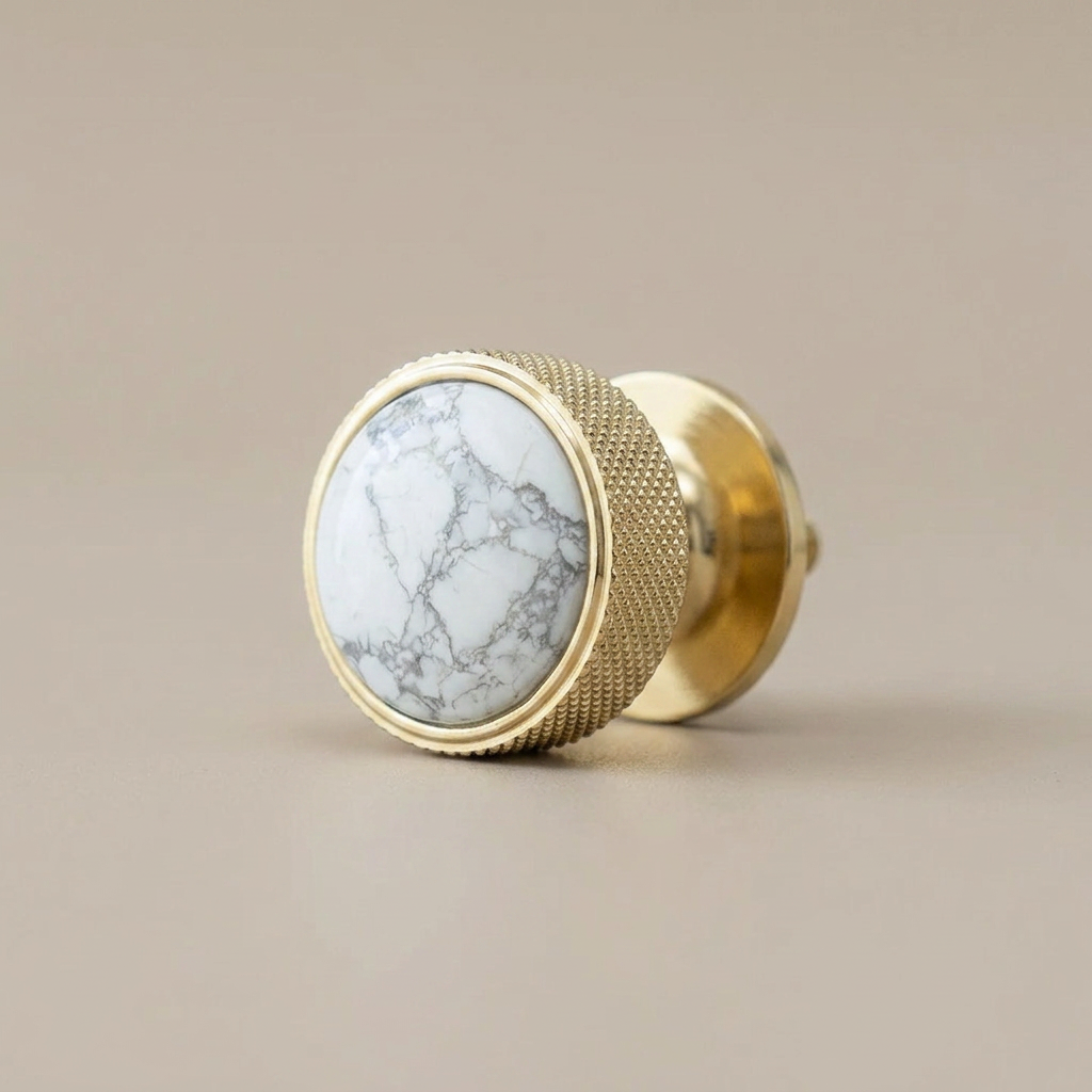 Brass Gemstone Cabinet Knob - PVD White Turquoise clean