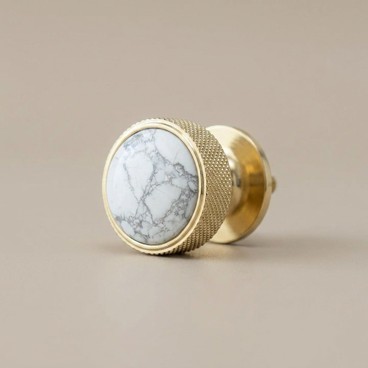 Brass Gemstone Cabinet Knob - PVD White Turquoise clean