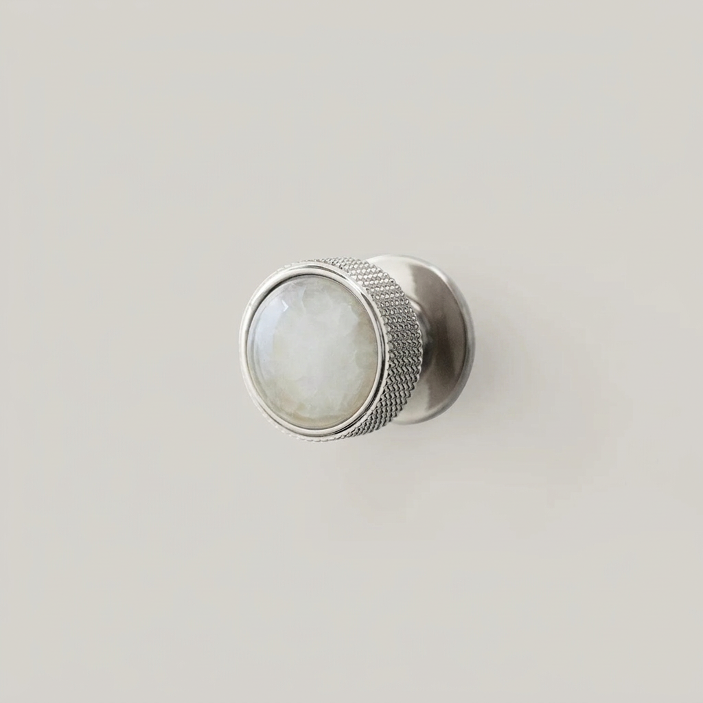 Gemstone Cabinet Knob - Nickel White Crystal clean