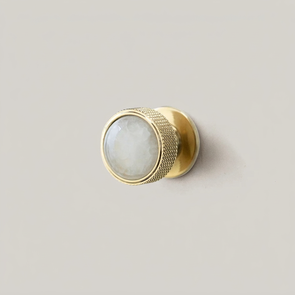 Brass Gemstone Cabinet Knob - PVD White Crystal clean