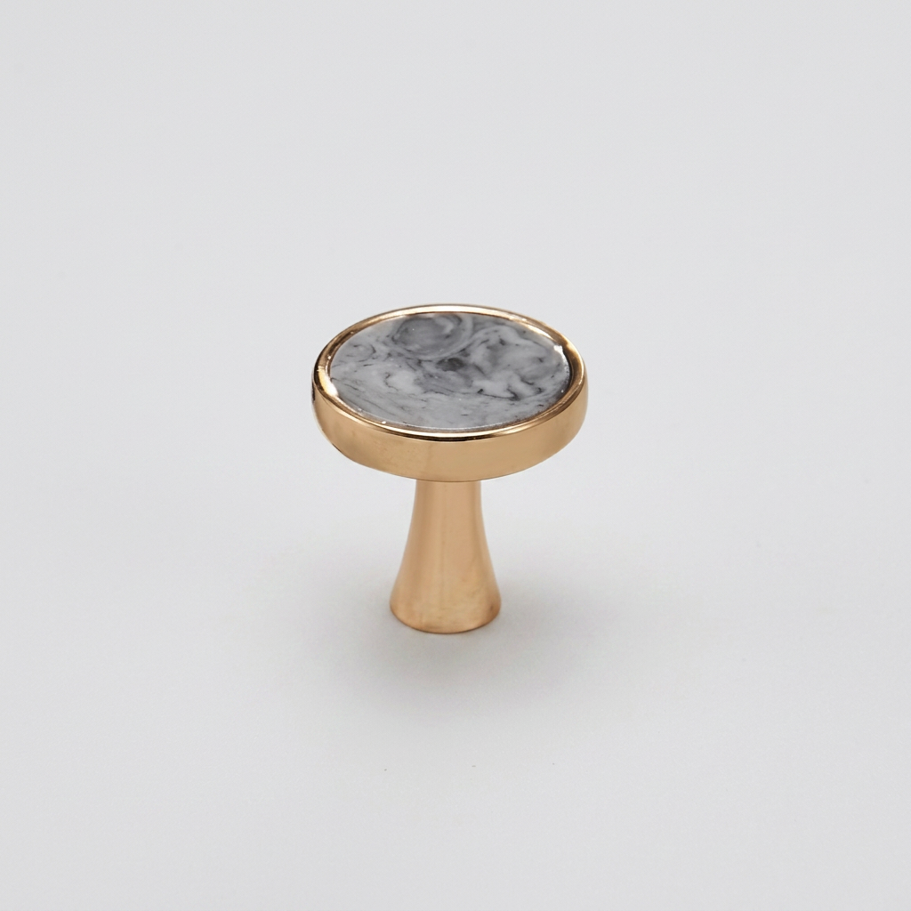 Marble-Top Cabinet Knob - Gray / Gold Base clean