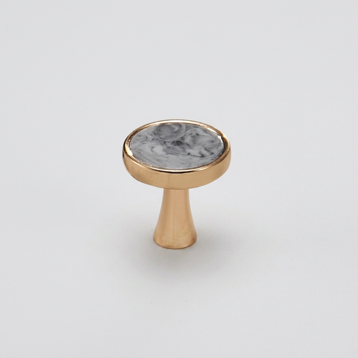 Marble-Top Cabinet Knob - Gray / Gold Base clean