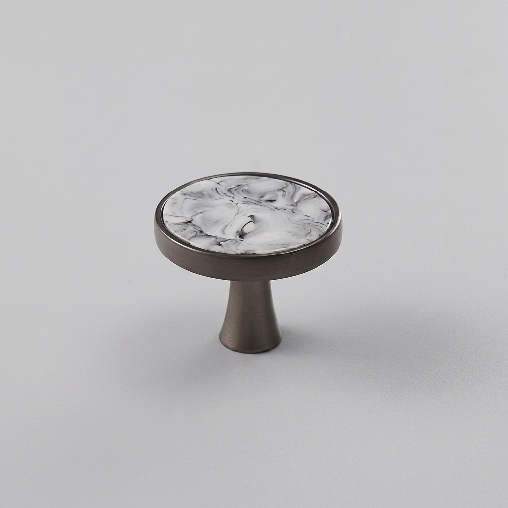 Marble-Top Cabinet Knob - Gray / Black Base clean