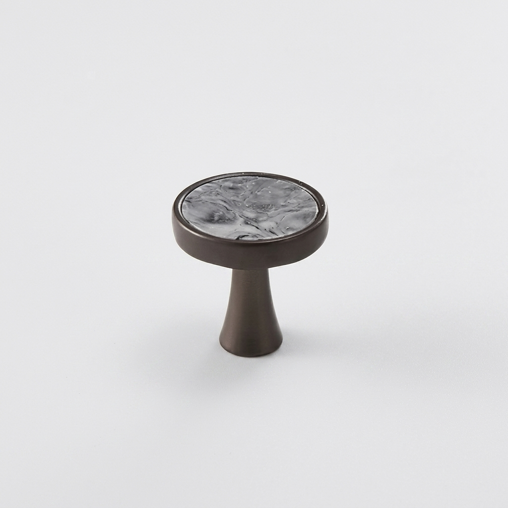 Marble-Top Cabinet Knob - Gray / Black Base clean