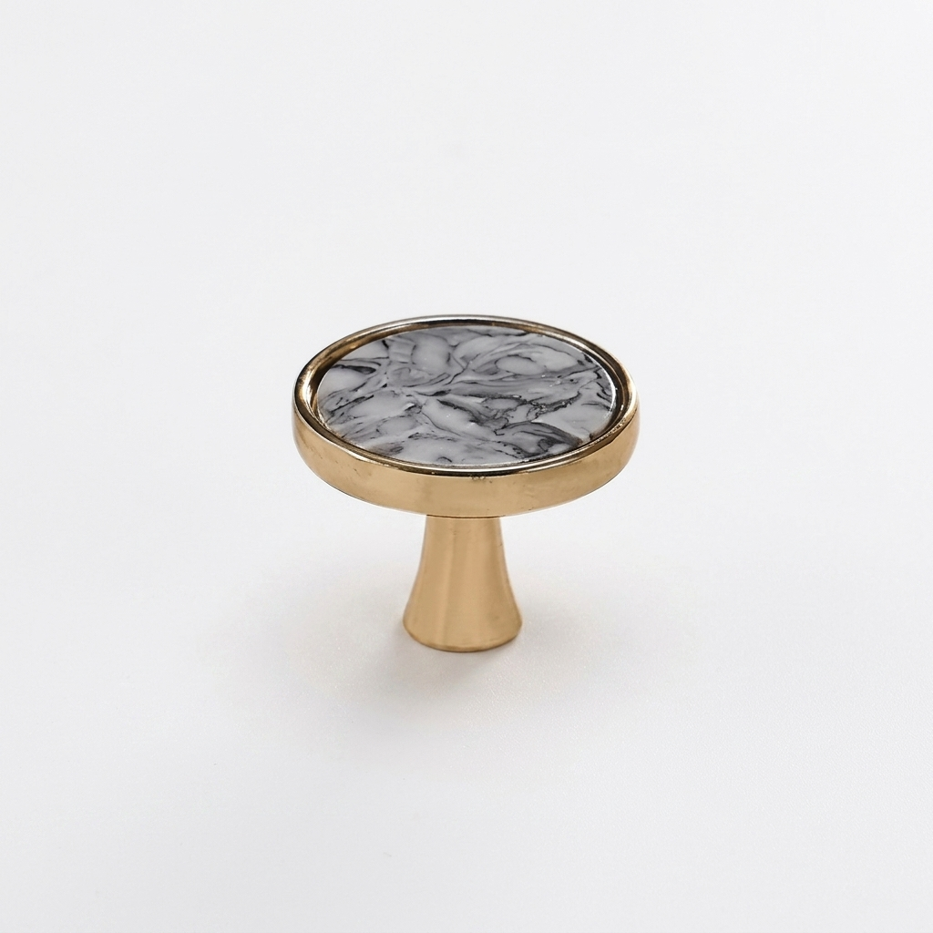 Marble-Top Cabinet Knob - Gray / Gold Base clean