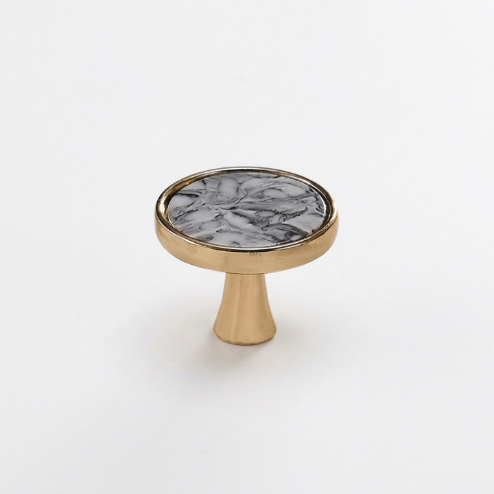 Marble-Top Cabinet Knob - Gray / Gold Base clean