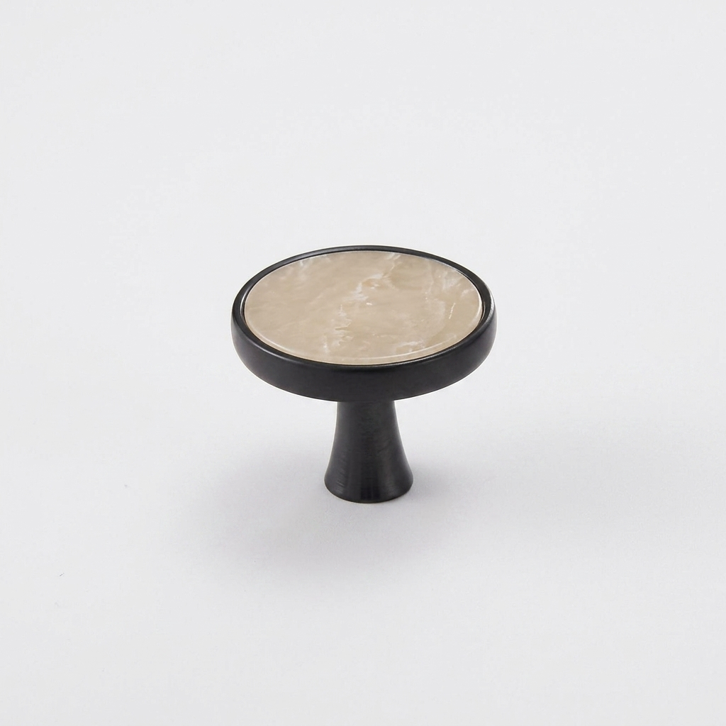 Marble-Top Cabinet Knob - Beige / Black Base clean