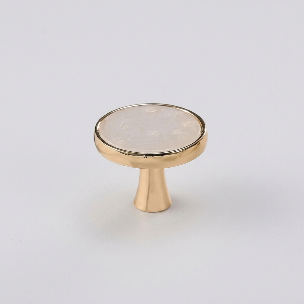Marble-Top Cabinet Knob - Beige / Gold Base clean