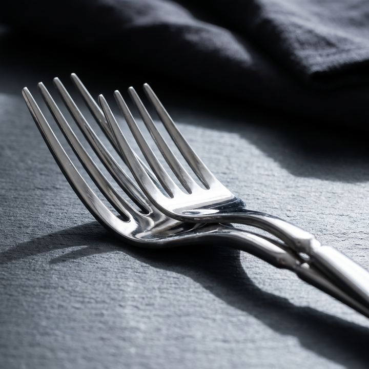 Elegant Black Stainless Steel Cutlery fork tine macro detail