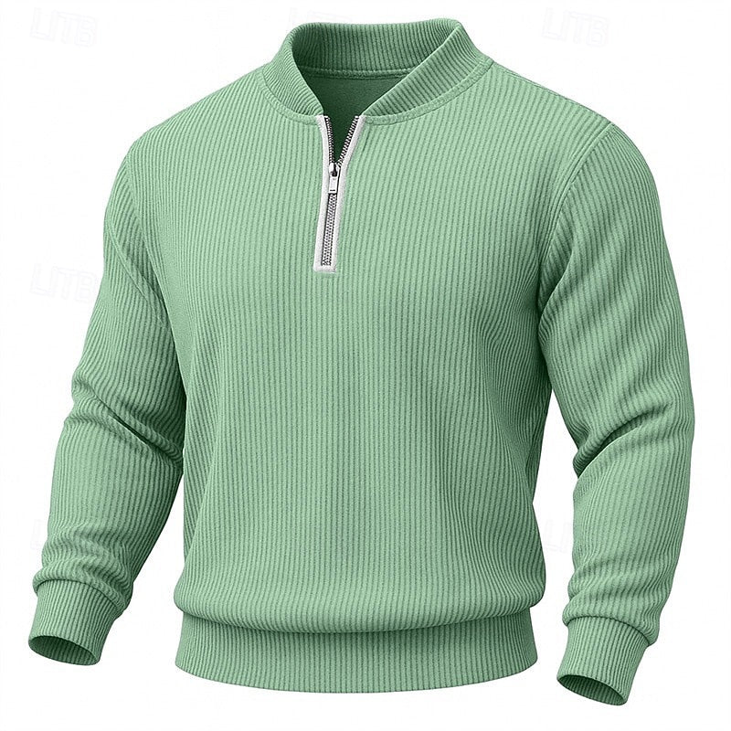 Fine-Rib Quarter-Zip Pullover with Stand Collar
