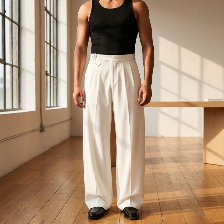 Ivory High-Rise Dual-Pleat Trousers worn full outfit view