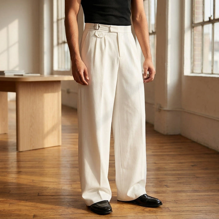 Ivory High-Rise Dual-Pleat Trousers worn front view