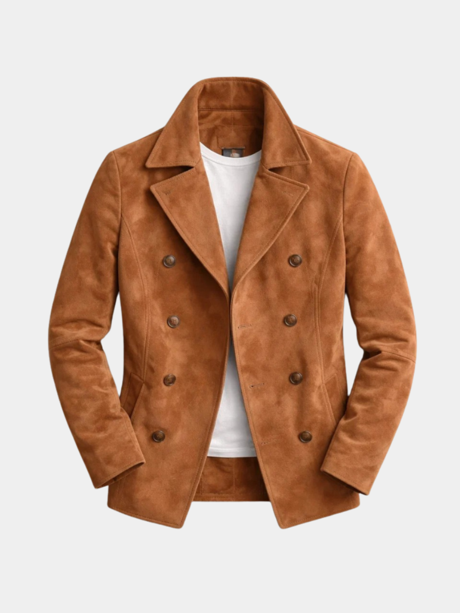 Brown Double-Breasted Pea Coat front view