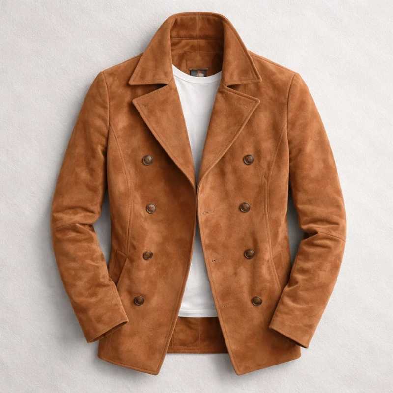 Brown Double-Breasted Pea Coat front view
