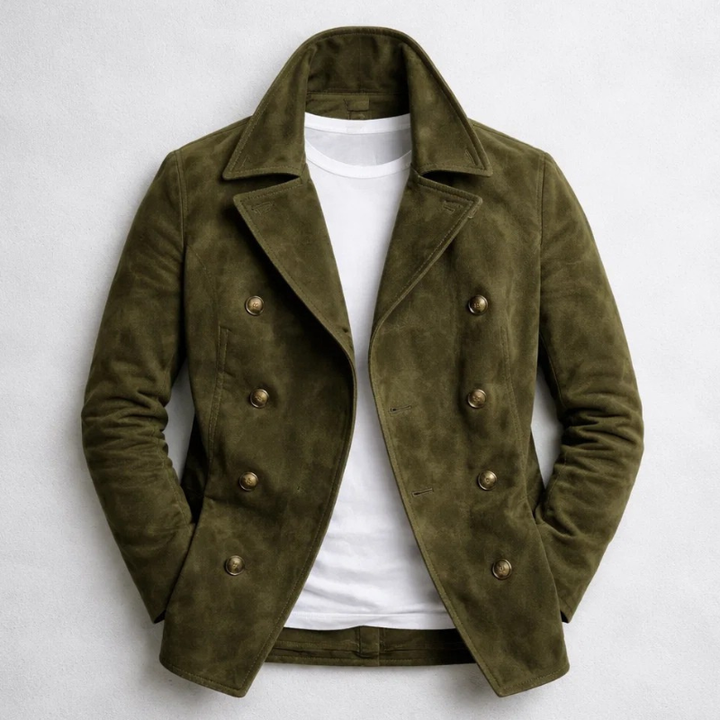 Green Double-Breasted Pea Coat front view