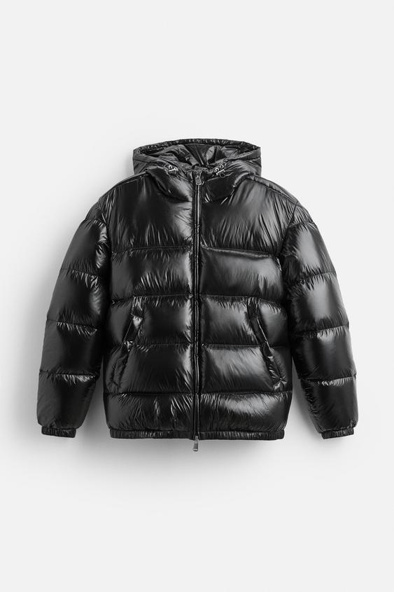 Black Hip-Length Down Puffer Jacket front view