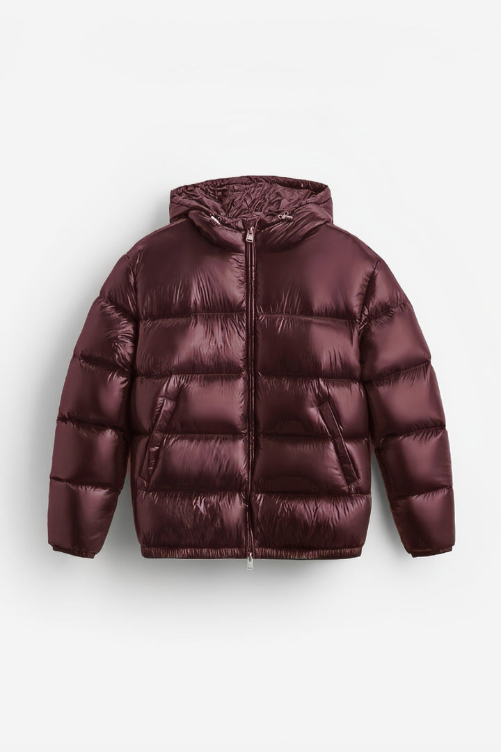 Red Hip-Length Down Puffer Jacket front view