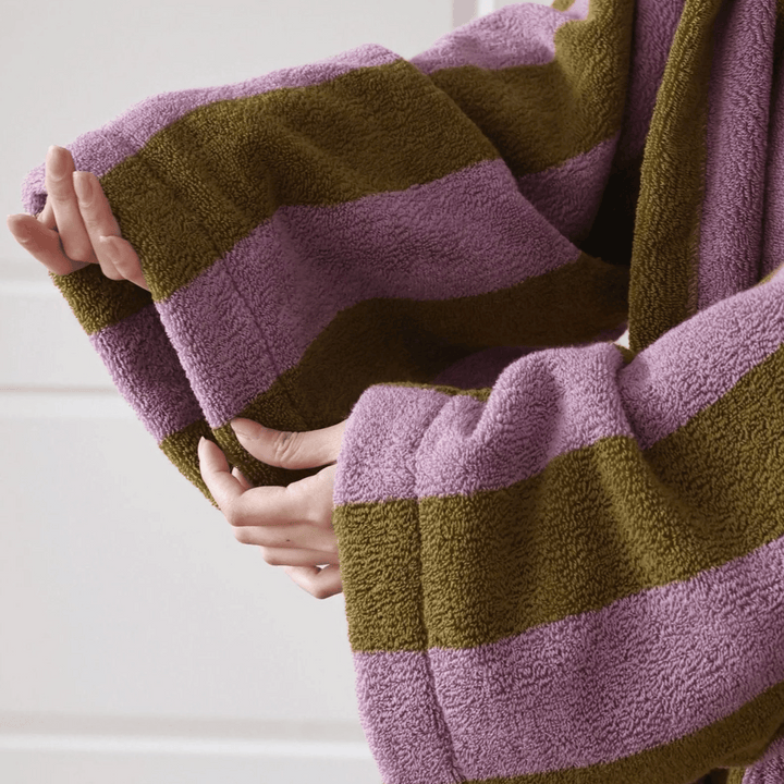 Pink & Brown Hooded Cotton Bathrobe sleeve detail