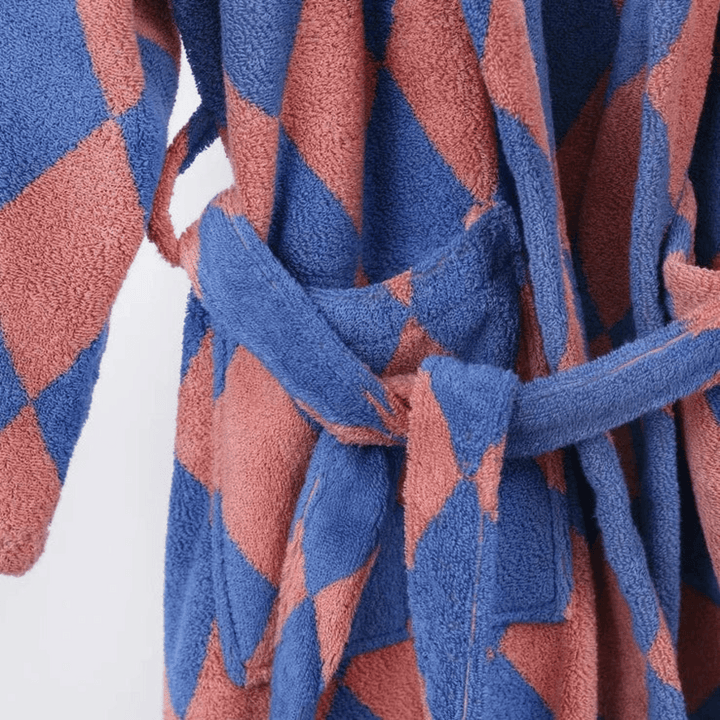 Pink & Blue Hooded Cotton Bathrobe belt close-up
