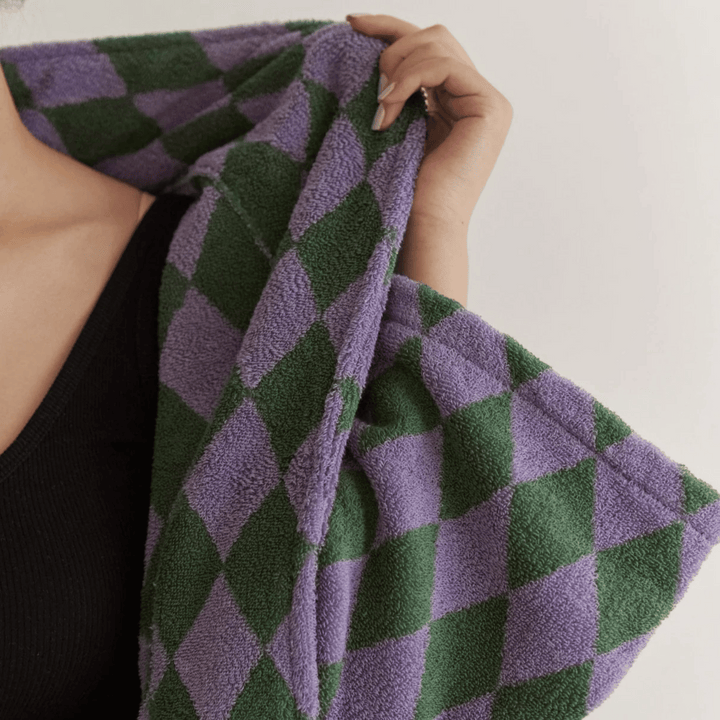 Purple & Green Hooded Cotton Bathrobe hood detail
