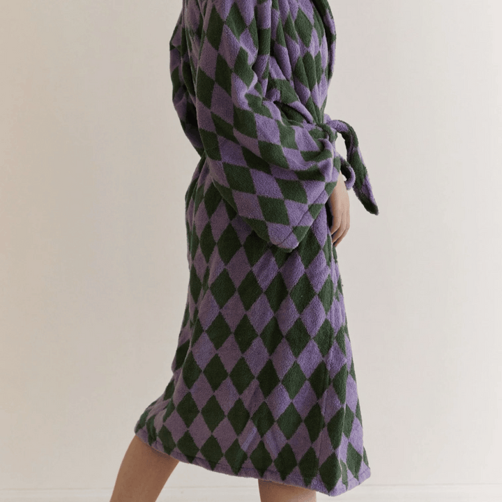 Purple & Green Hooded Cotton Bathrobe full-length side view