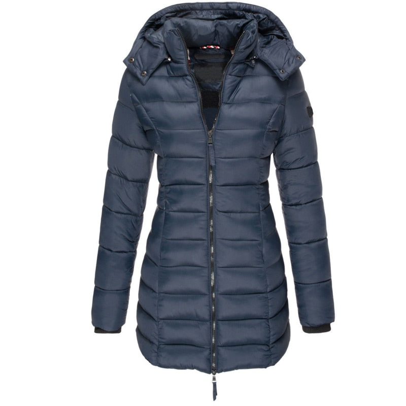 Dark Blue Hooded Down Jacket front view