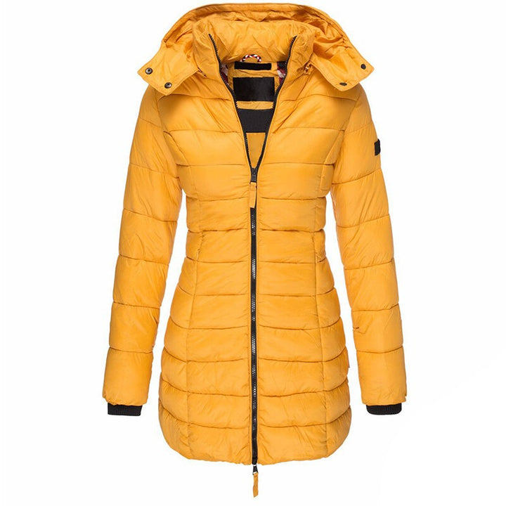 Yellow Hooded Down Jacket front view