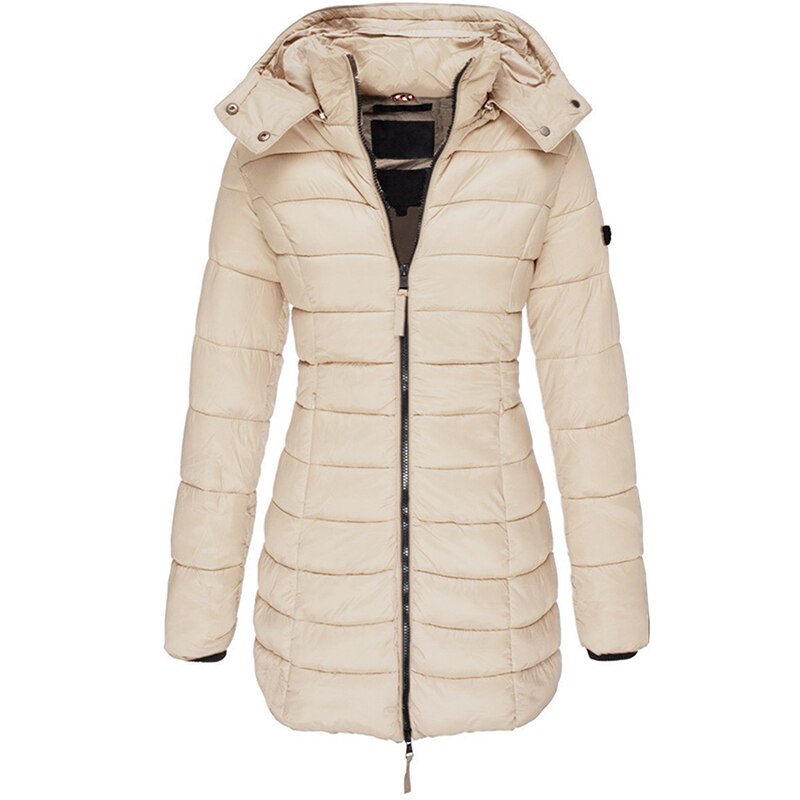 Khaki Hooded Down Jacket front view