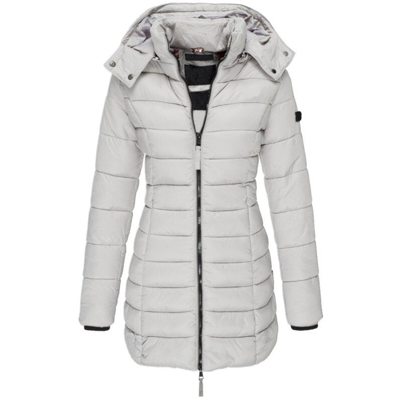 Grey Hooded Down Jacket front view