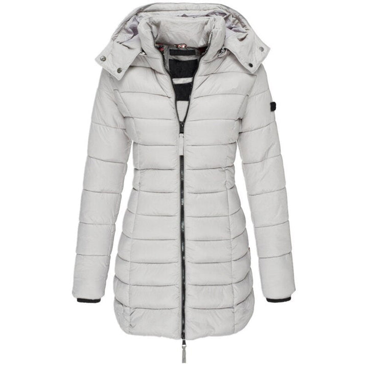 Grey Hooded Down Jacket front view