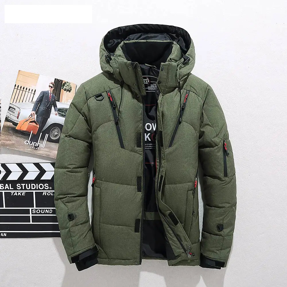 Green colorway Hooded Down Puffer Jacket front view
