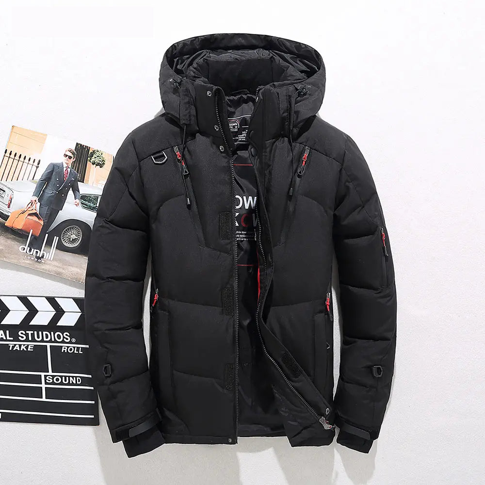 Black Hooded Down Puffer Jacket front view