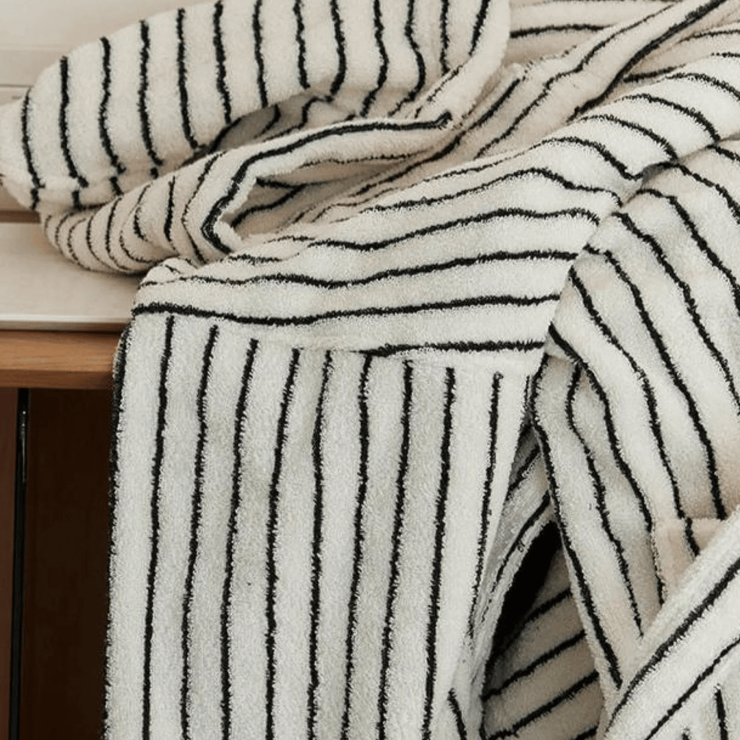 Black & White Hooded Jacquard Cotton Robe fabric detail