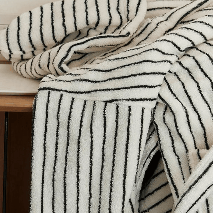 Black & White Hooded Jacquard Cotton Robe fabric detail