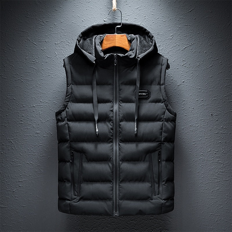 Black Hooded Puffer Vest front view