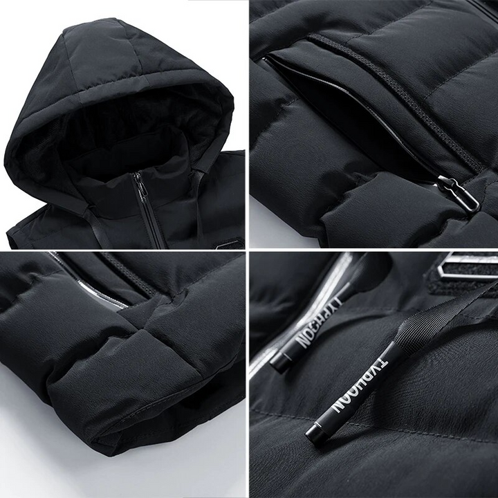 Black Hooded Puffer Vest hood, pocket and zip details