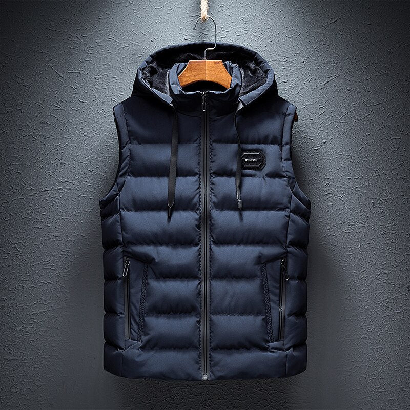 Blue Hooded Puffer Vest front view