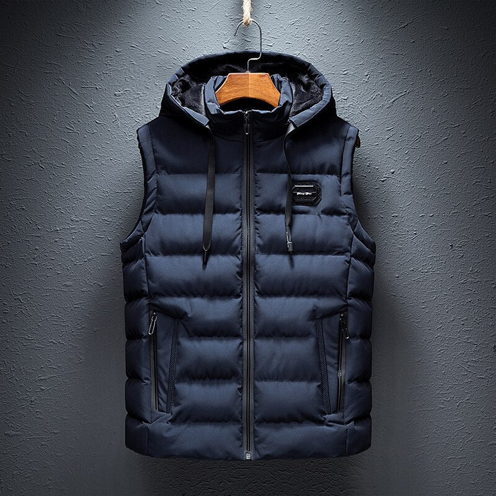Blue Hooded Puffer Vest front view