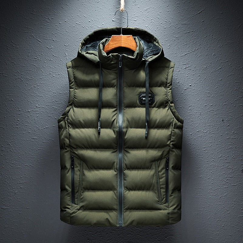 Green Hooded Puffer Vest front view