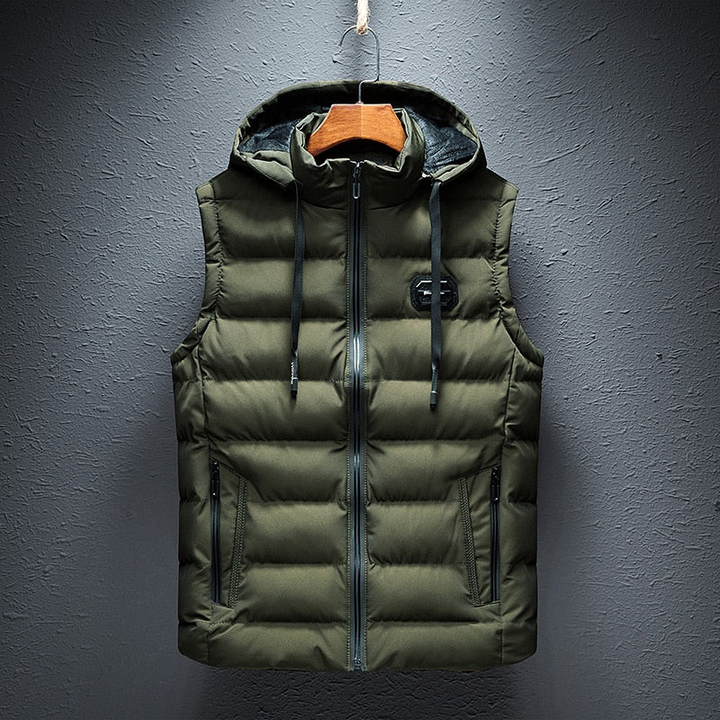 Green Hooded Puffer Vest front view