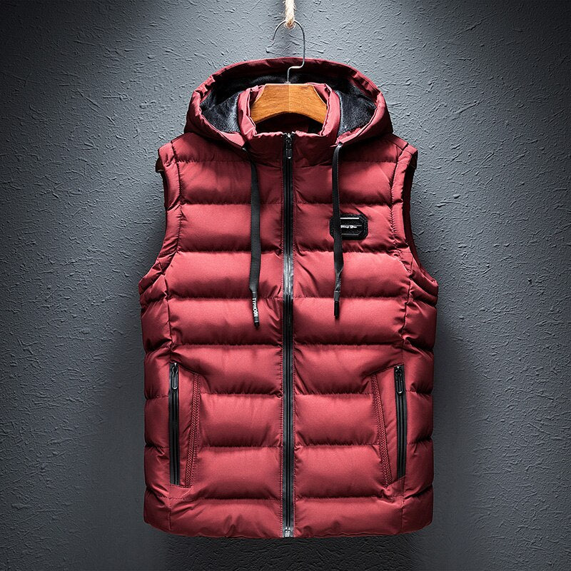 Red Hooded Puffer Vest front view