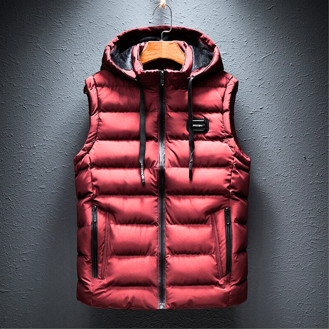 Red Hooded Puffer Vest front view