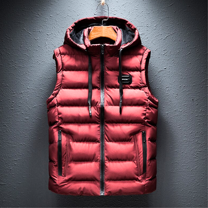 Red Hooded Puffer Vest front view