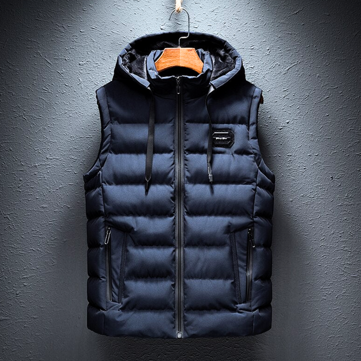 Blue Hooded Puffer Vest front view