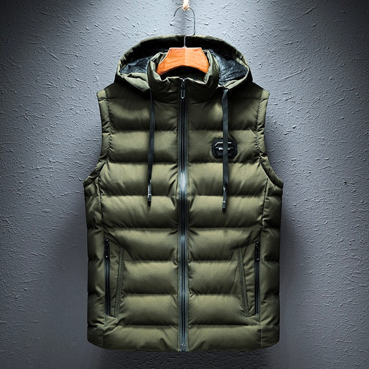 Green Hooded Puffer Vest front view