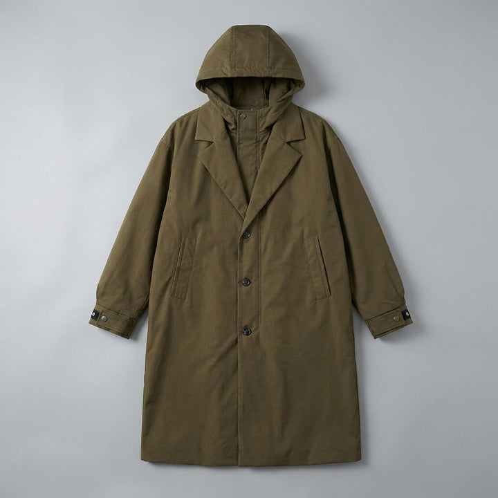 Army Green Hooded Water-Resistant Overcoat flat lay front