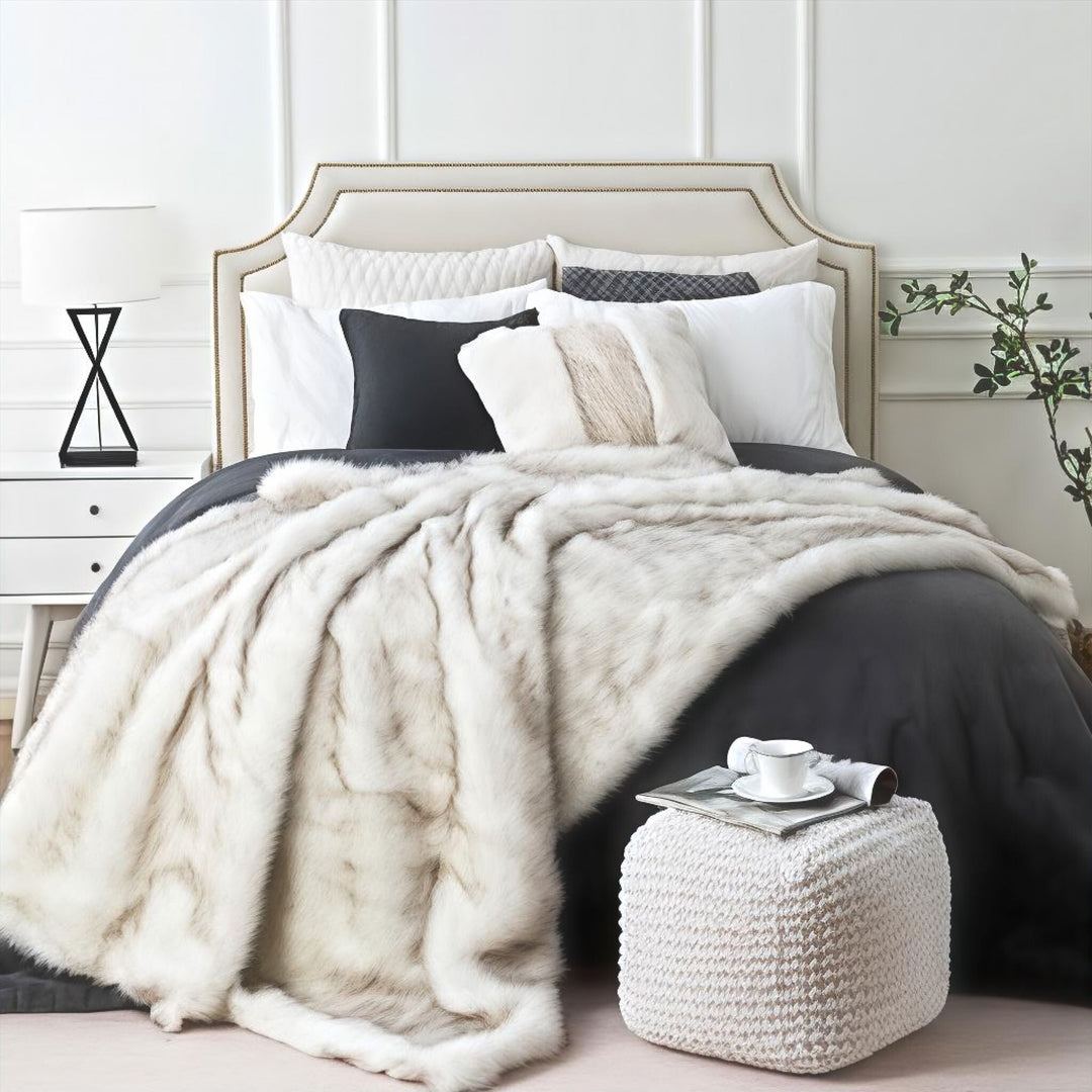 White Hotel-Style Faux Fur Throw Blanket front view