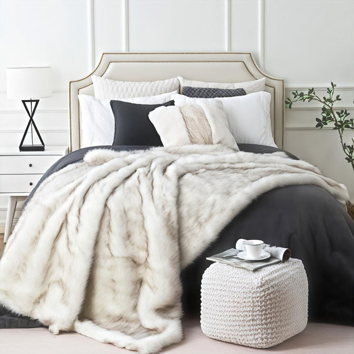 White Hotel-Style Faux Fur Throw Blanket front view